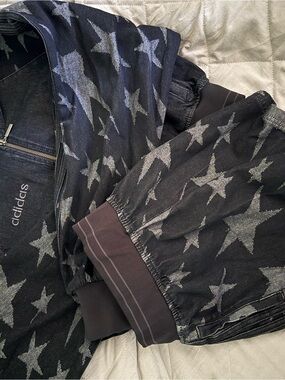adidas Black Denim Star-Print Shorts with Silver Accents